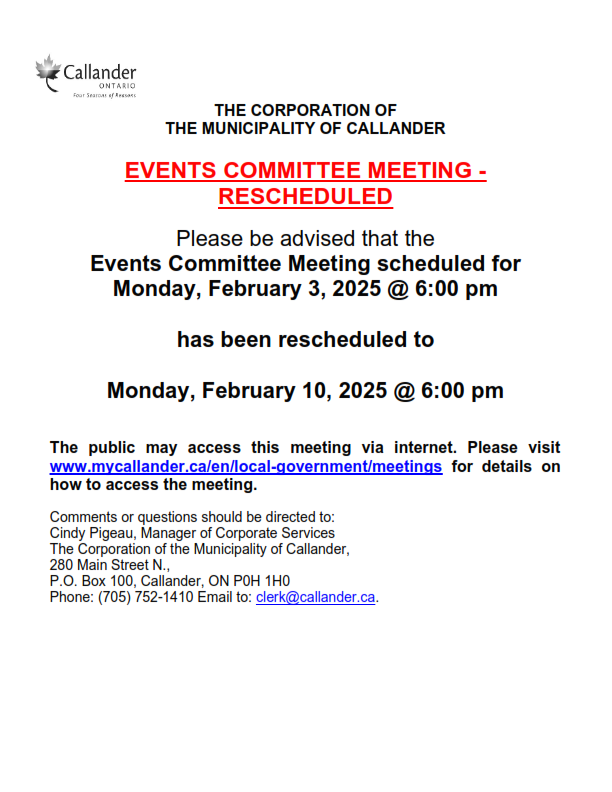 RESCHEDULED - Events Committee Meeting